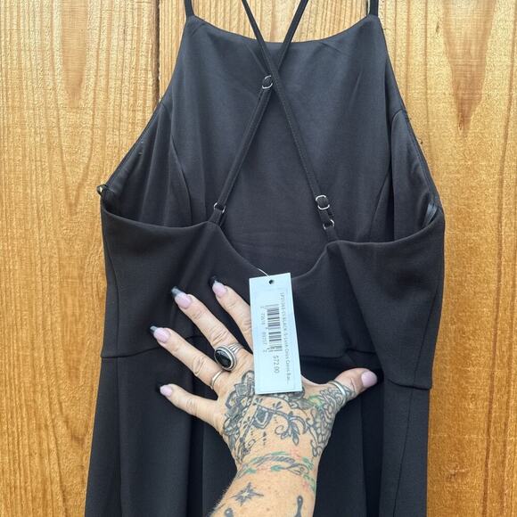 Black Cross Cross Spaghetti Strap Wide Leg Women's Jumpsuit Size S Y2K Club - Picture 4 of 11